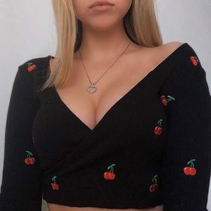 Cherry low cut crop top